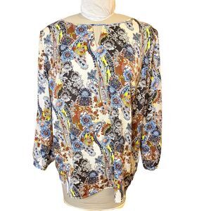 Chicos Womens Multicolor Floral Paisley Wearable Art Top Sz. XL Boho Flowy Festi